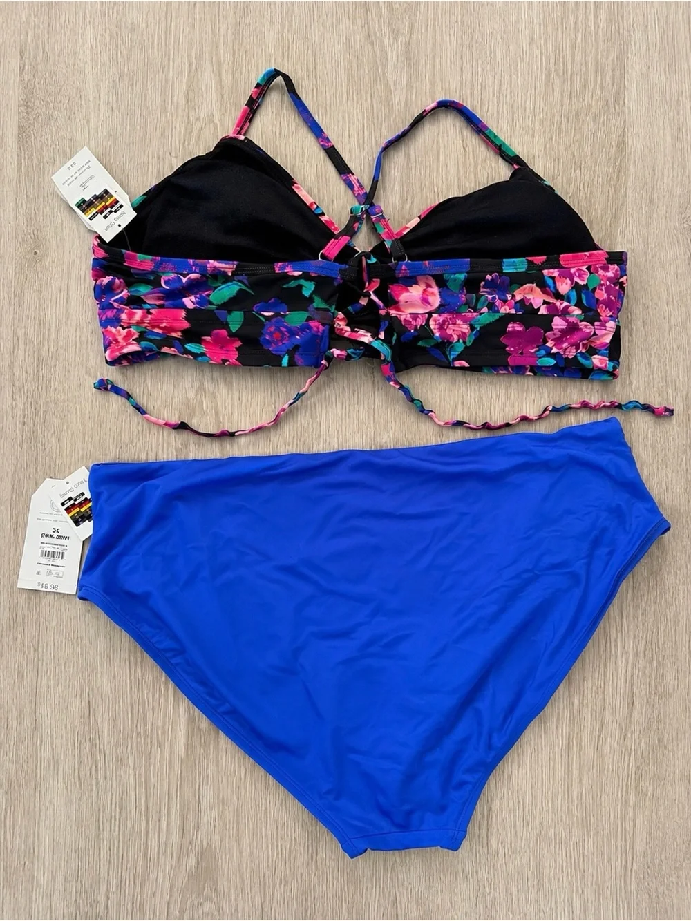 Floral Print Bikini Top with Royal Blue Bottom
